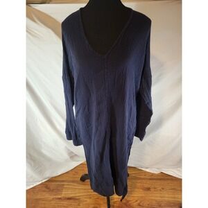 Felicite Women's Blue Long Dress Size 2 V-Neck 3/4 Casual Long Sleeve
